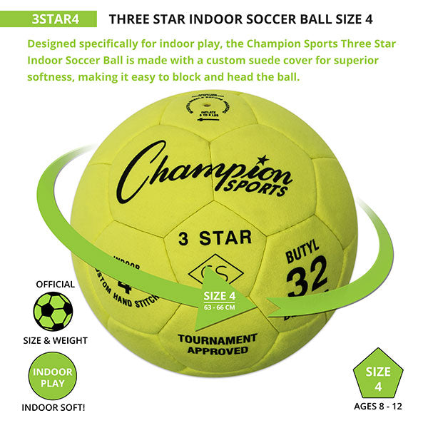 3 Star Indoor Soccer Ball, Size 4