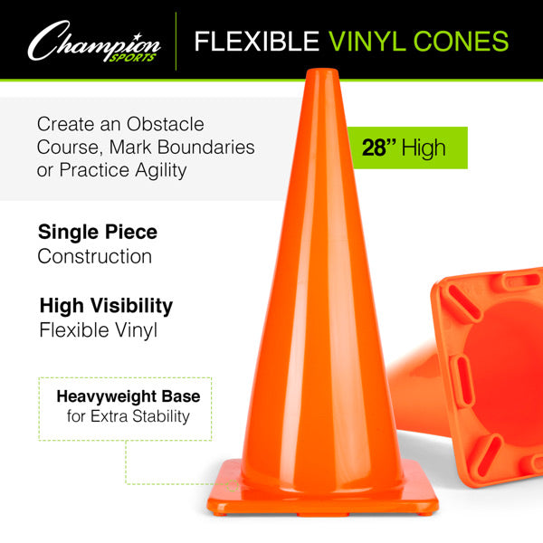 28” Hight Visibility Flexible Vinyl Cone, Orange
