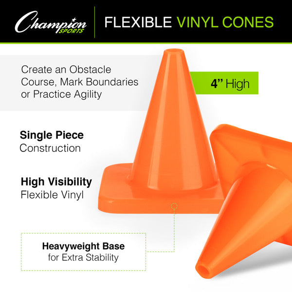 4 Inch High Visibility Flexible Vinyl Cone, Orange