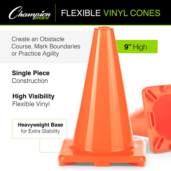 9 Inch High Visibility Flexible Vinyl Cone, Orange