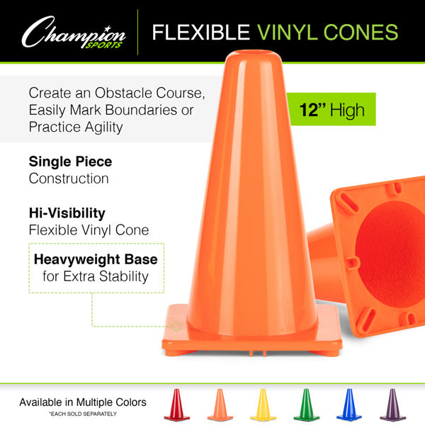 12 Inch High Visibility Flexible Vinyl Cone